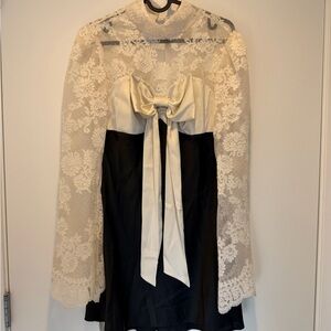 For Love and Lemons Two-Tone Lace Bow Dress - Ivory & Black